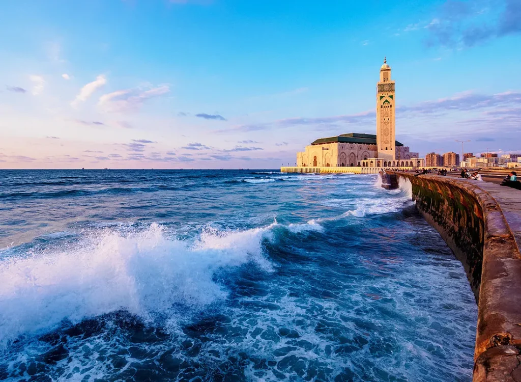 The-Hassan-II-Mosque-at-sunset-Casablanca-Casablanca-Settat-Region-Morocco-North-Africa-Africa